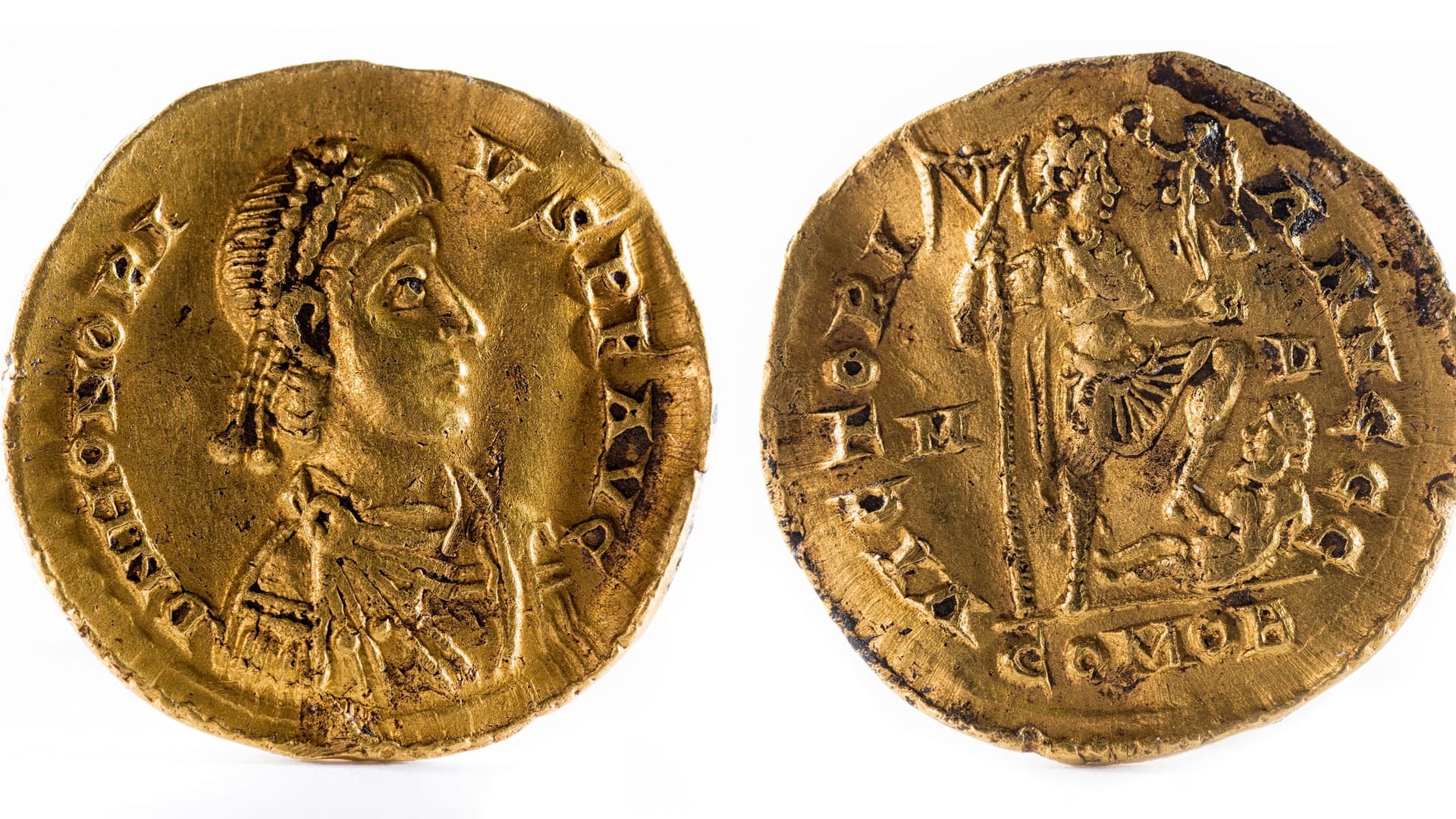 Antike römische Gold-Solidus-Münzen des Kaisers Honorius
