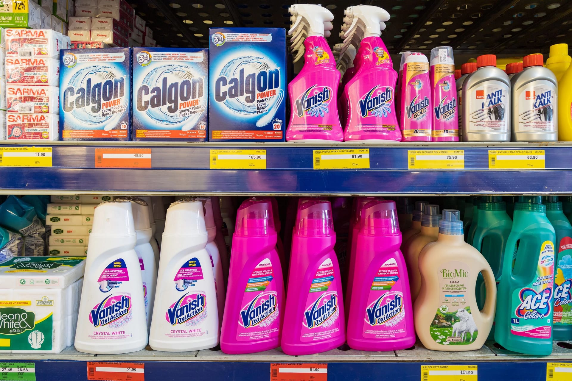 March 31, 2021 Balti Moldova, Supermarket, department of cleanliness and household chemicals. Illustrative editorial.