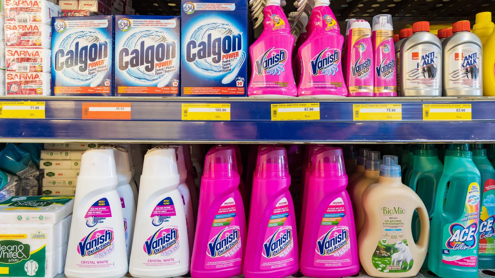 March 31, 2021 Balti Moldova, Supermarket, department of cleanliness and household chemicals. Illustrative editorial.