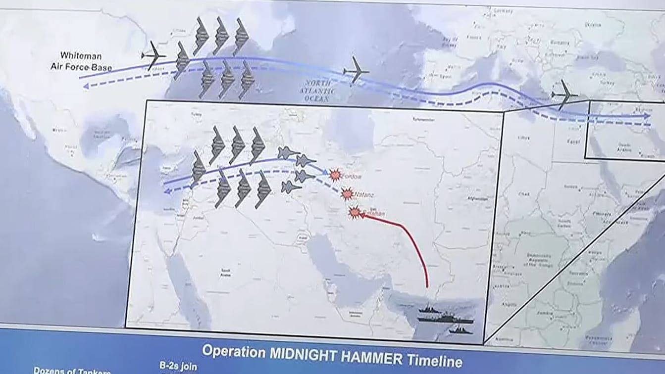 Dieses Schaubild zu Operation "Mitternachtshammer" teilte das US-Militär am Tag nach dem Angriff auf den Iran.