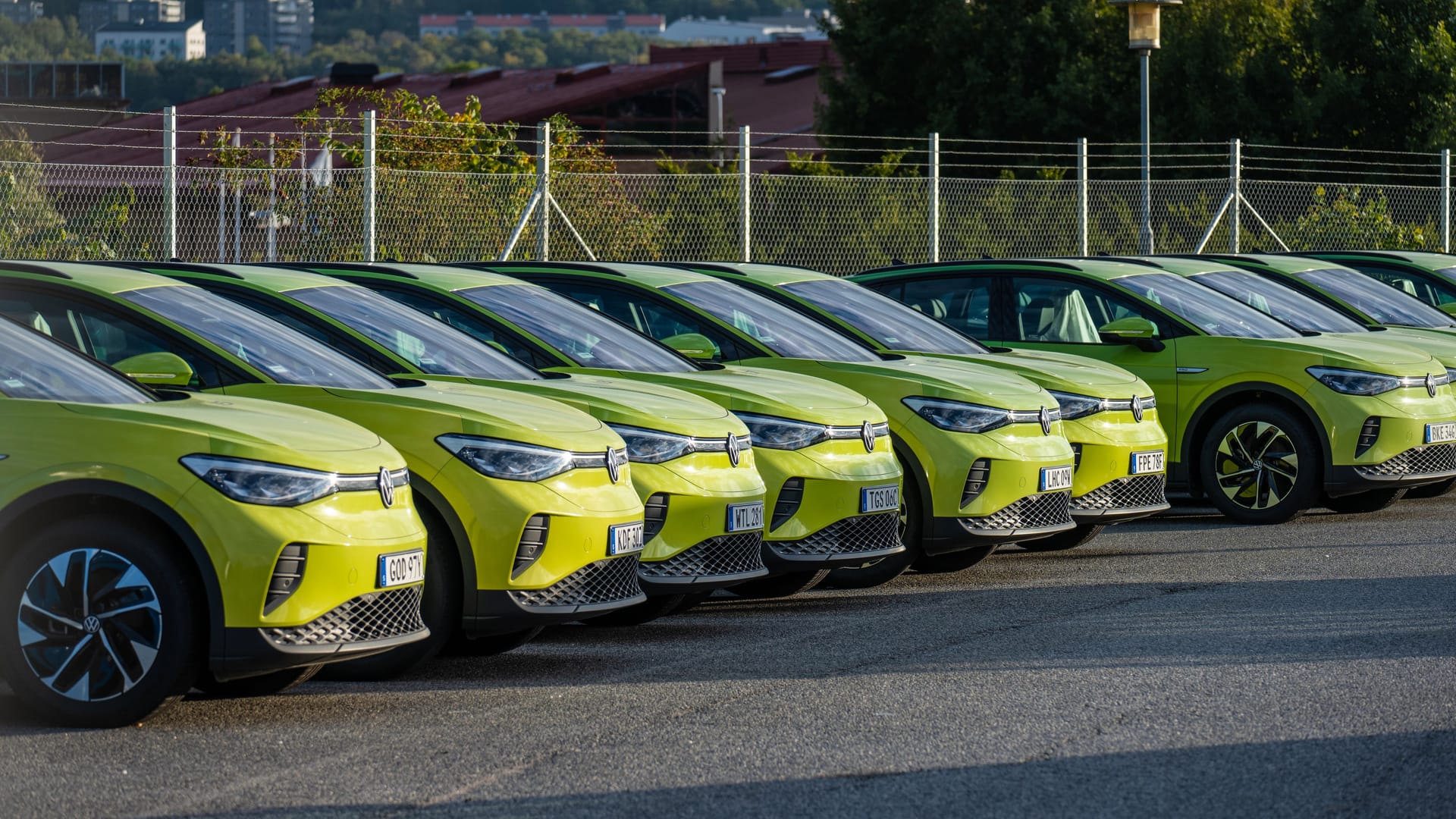 Gothenburg, Sweden - september 25 2022: Long row of VW ID4 electric cars.