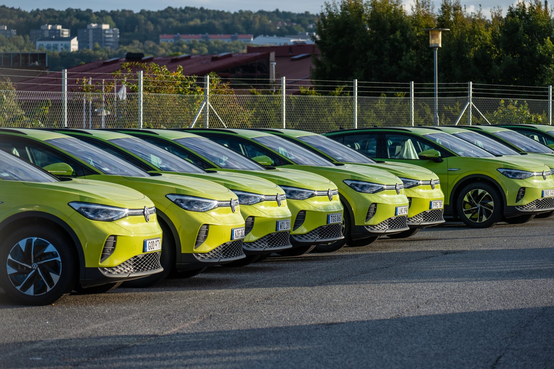 Gothenburg, Sweden - september 25 2022: Long row of VW ID4 electric cars.