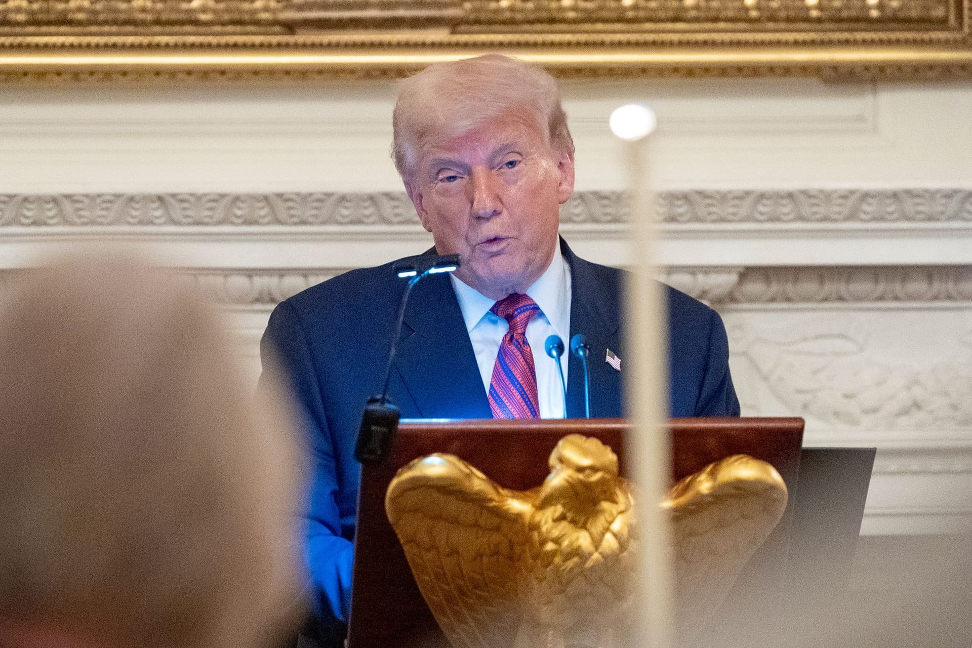 Donald Trump spricht bei einem Abendessen im Weißen Haus: Er kündigte die Freilassung weiterer Geiseln aus der Hamas-Gefangenschaft an. Donald Trump spricht bei einem Abendessen im Weißen Haus: Er kündigte die Freilassung weiterer Geiseln aus der Hamas-Gefangenschaft an.