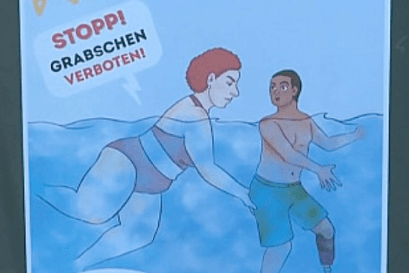 Ein Fotomotiv der Freibad-Kampagne der Stadt Bühren: Im Internet wird es kontrovers diskutiert.