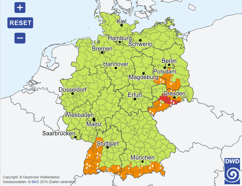 Wetter in Deutschland: Der DWD hat für Montag mehrere Warnungen vor Unwettern und Starkregen herausgegeben.