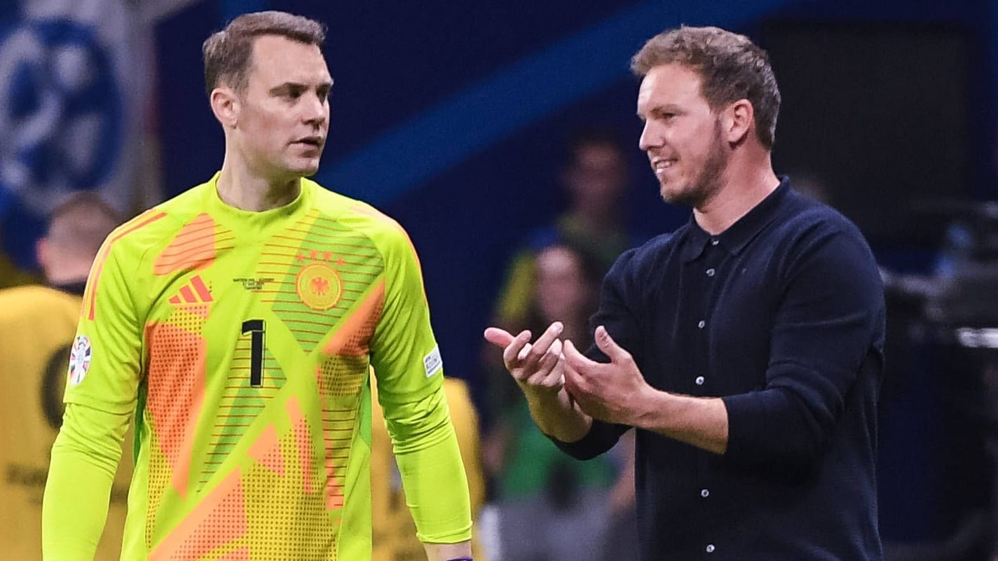 Manuel Neuer (l.) neben Julian Nagelsmann: Die EM 2024 war das letzte gemeinsame Projekt beim DFB. Manuel Neuer (l.) neben Julian Nagelsmann: Die EM 2024 war das letzte gemeinsame Projekt beim DFB.