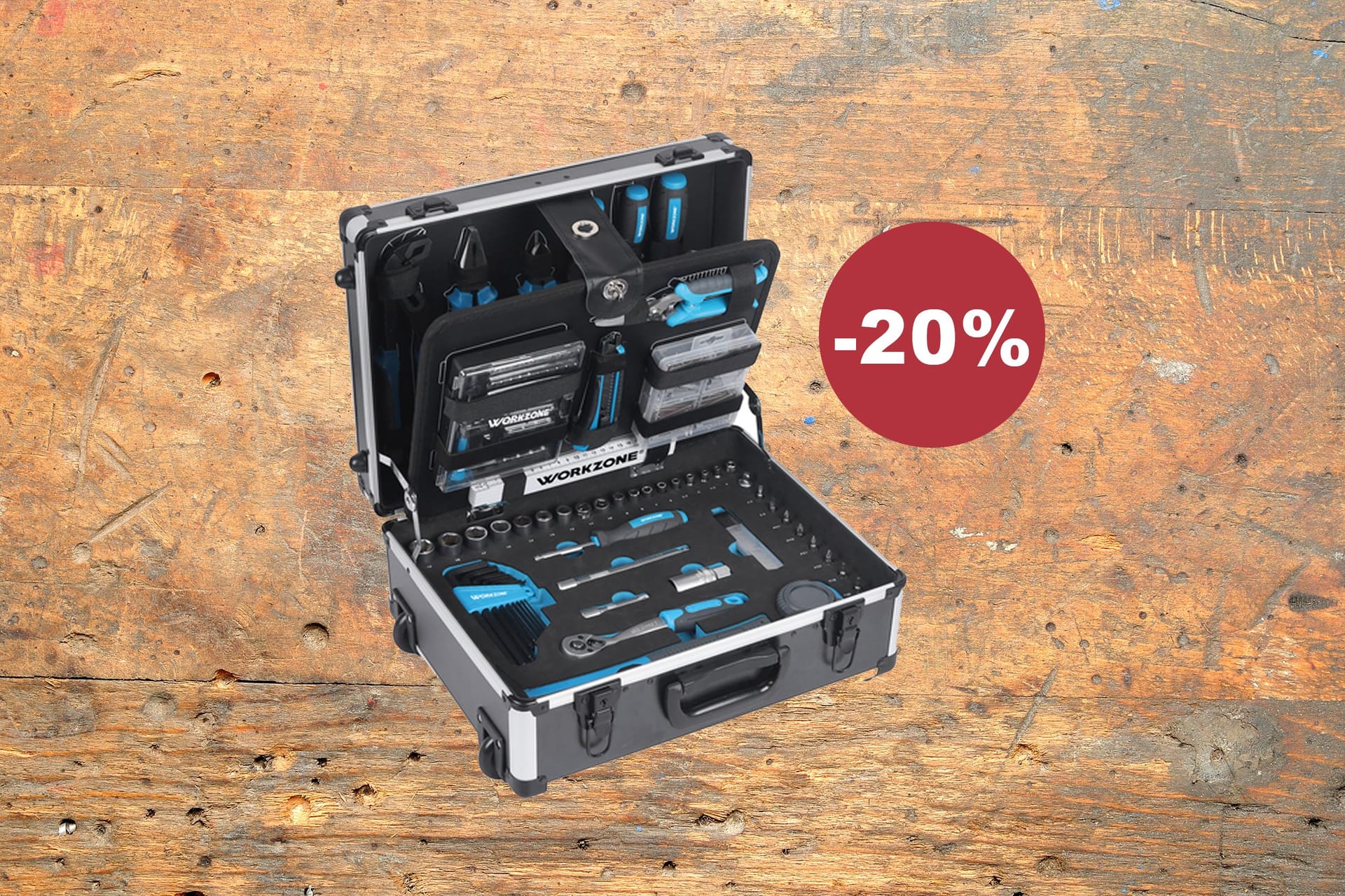 Bei Aldi gibt’s den 128-teiligen Workzone-Werkzeugtrolley gerade günstiger.