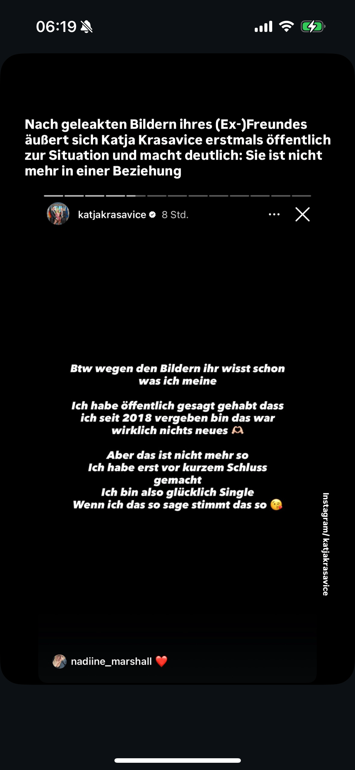 Katja Krasavice stellt auf Instagram klar, dass sie Single ist.