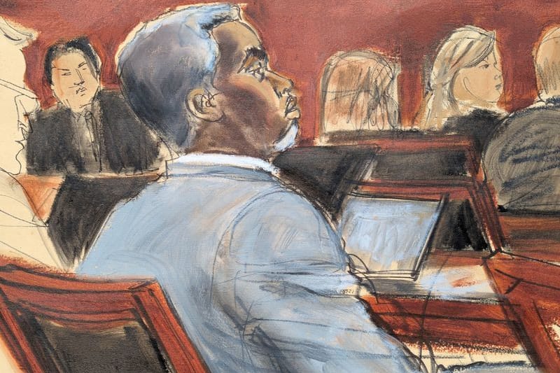 Die Gerichtszeichnung zeigt Sean "Diddy" Combs, der den Eröffnungsplädoyers am ersten Verhandlungstag vor dem Bundesgericht in Manhattan zuhört.