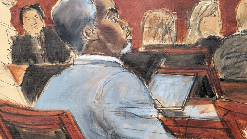Die Gerichtszeichnung zeigt Sean "Diddy" Combs, der den Eröffnungsplädoyers am ersten Verhandlungstag vor dem Bundesgericht in Manhattan zuhört.