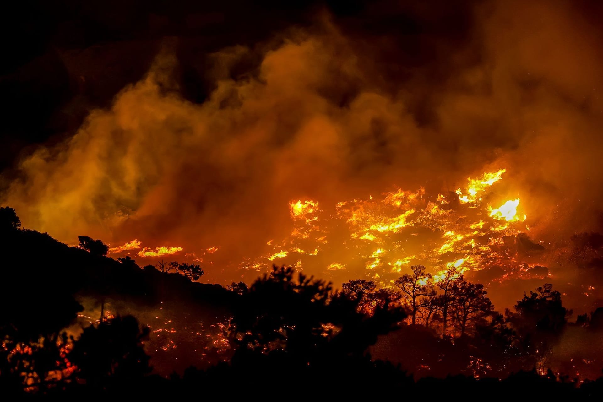Ein Feuer brennt in der Gegend von Ahlia in der Nähe der Hafenstadt Ierapetra an der Südküste der Insel Kreta: Die Hitzewelle dauert an.