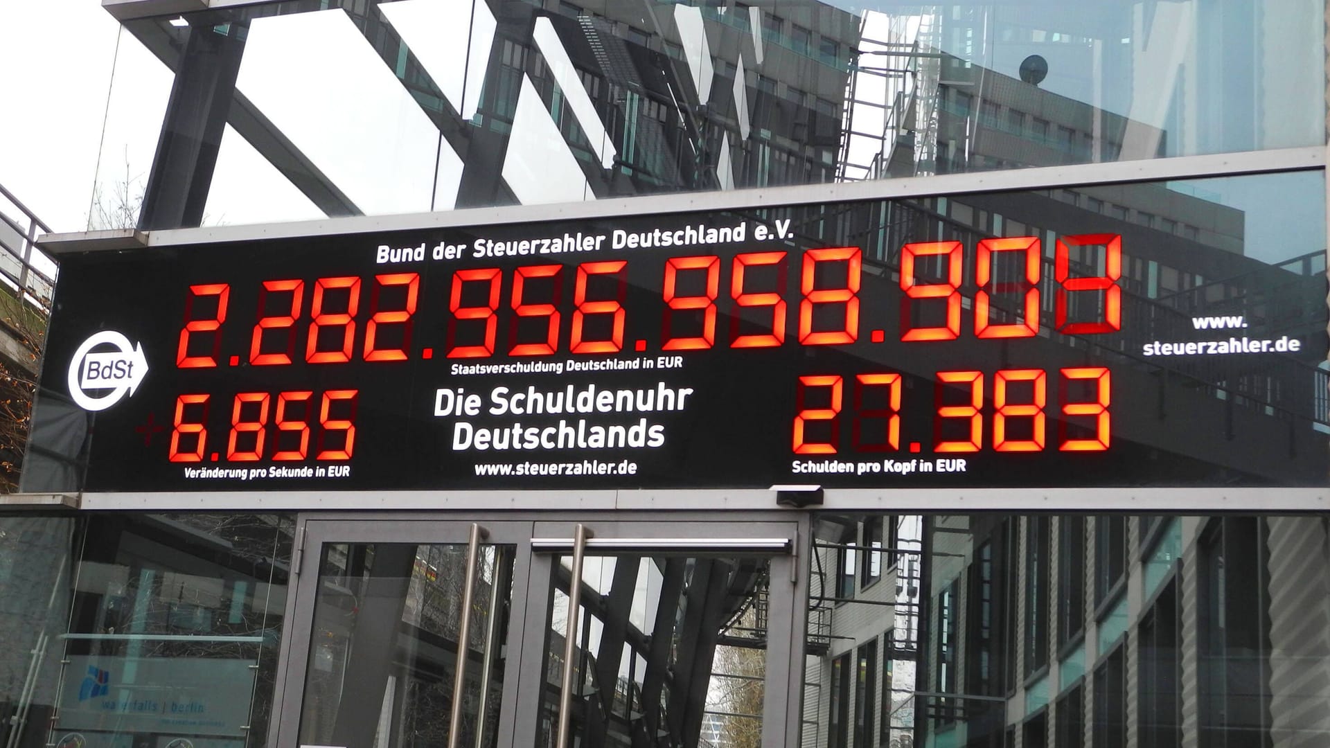 Die Schuldenuhr des Bunds der Steuerzahler im Januar 2021 (Symbolbild): Der Schuldenstand der Gemeinden stieg um rund drei Prozent.