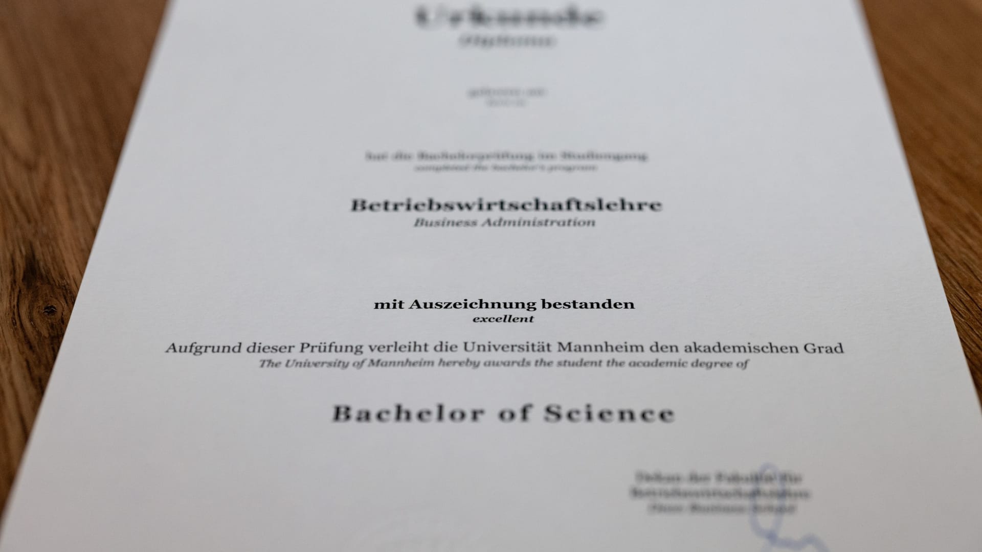 Bachelor-Zeugnis von David Jacob: "Exzellent" an der Uni Mannheim.