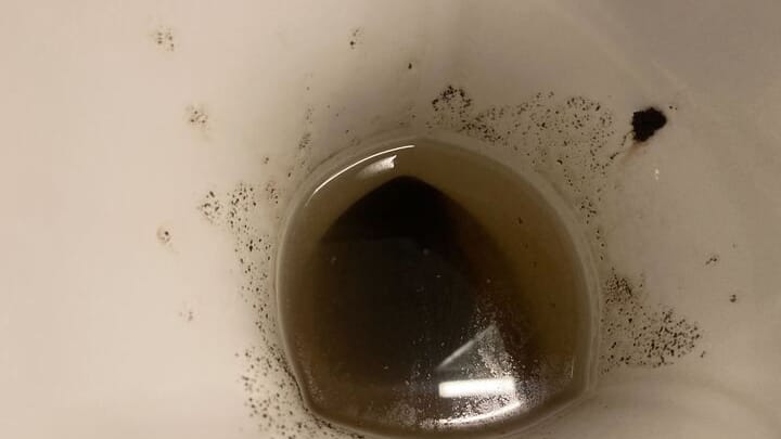 Toilette: Das Kaffeepulver setzt sich am Boden ab.