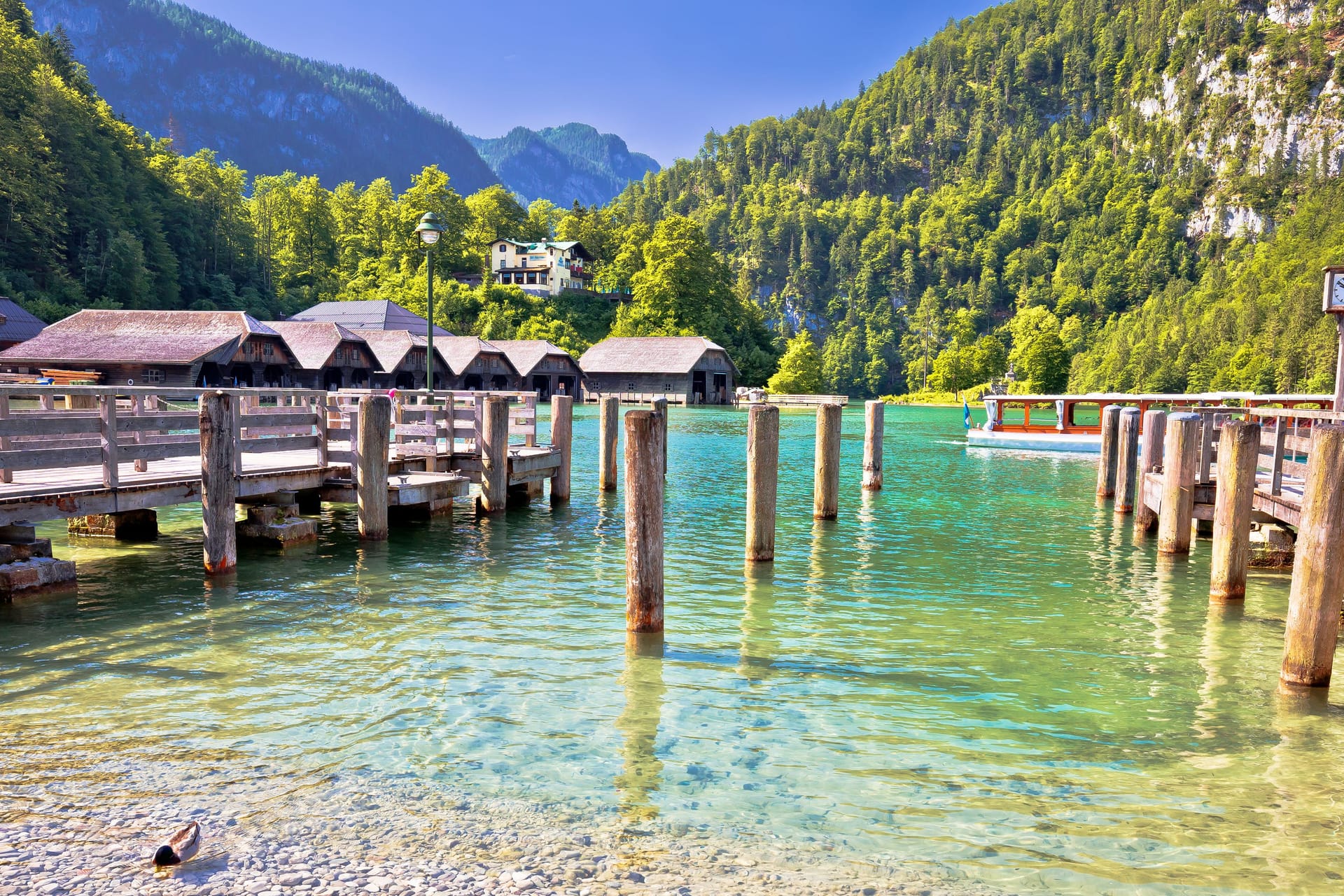 Konigssee Alpine lake coastline view, Berchtesgadener Land
