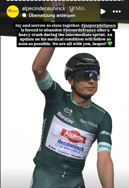 Jasper Philipsen: Sein Team bestätigte das Tour-Aus.