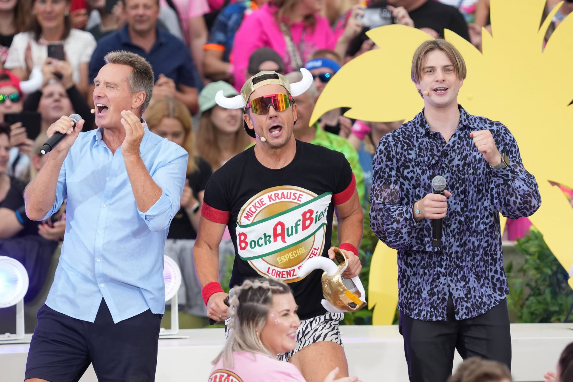 Ballermann im "Fernsehgarten": Jürgen Milski, Lorenz Büffel und Vincent Gross singen in der Spezialfolge.