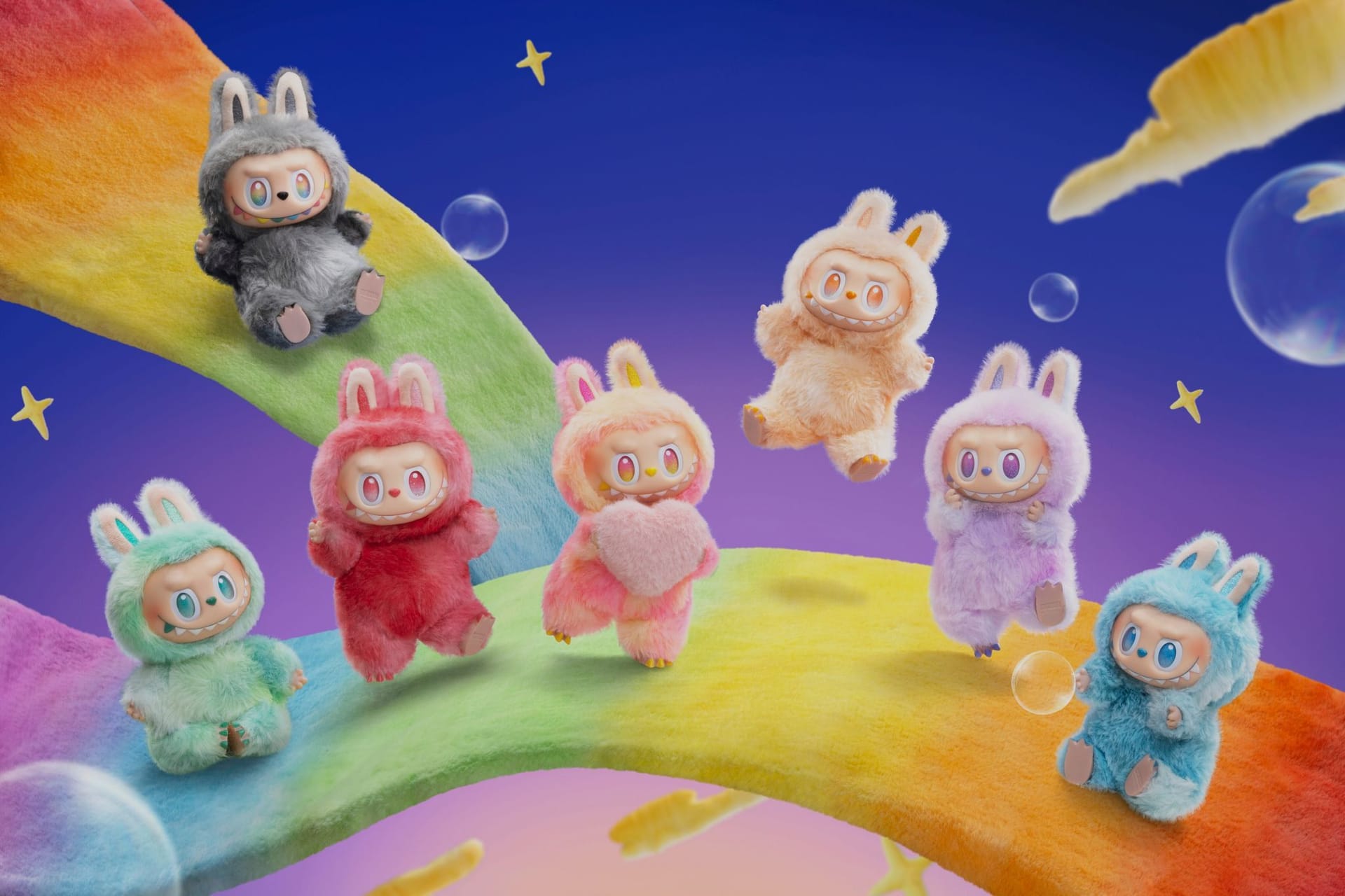 Labubus auf einem Regenbogen: Der Hype um diese Kult-Monster erreicht nun auch Deutschland.