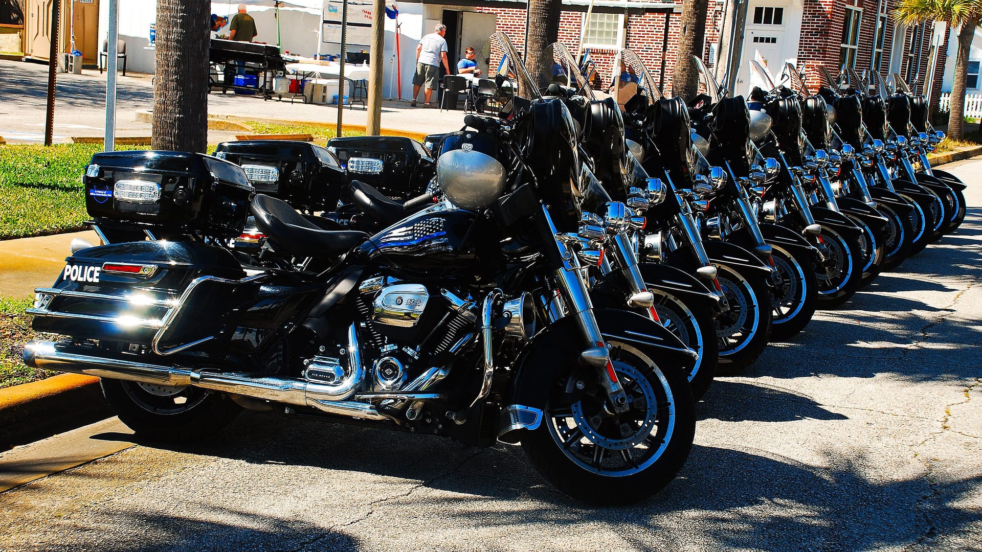 79th anniversary of Daytona bike week 2020 with the police Harley Davidson bikers line 79th anniversary of Daytona bike week 2020 with the police Harley Davidson bikers line
