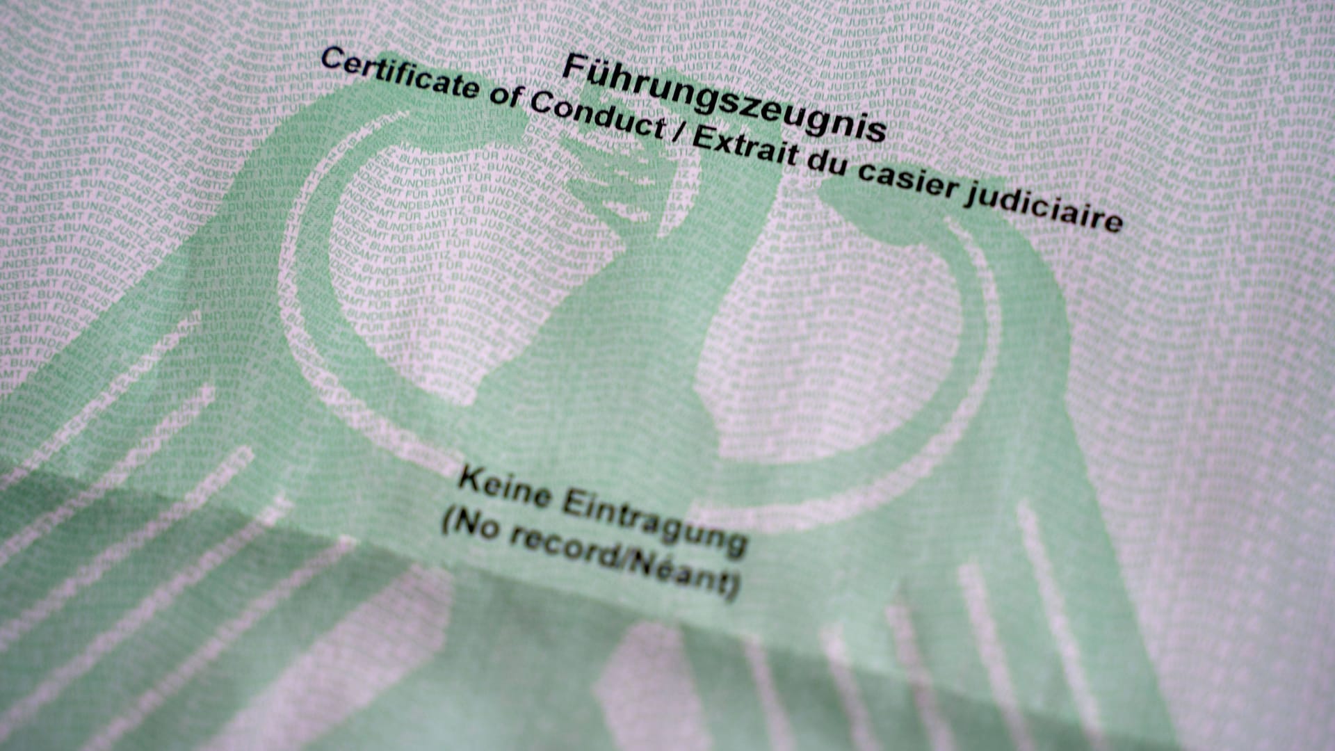 Führungszeugnis vom Bundesamt für Justiz mit Bundesadler ohne Eintragungen (Symbolbild): Zahlreiche Essener haben in den vergangenen Wochen fälschlicherweise eines beantragt.