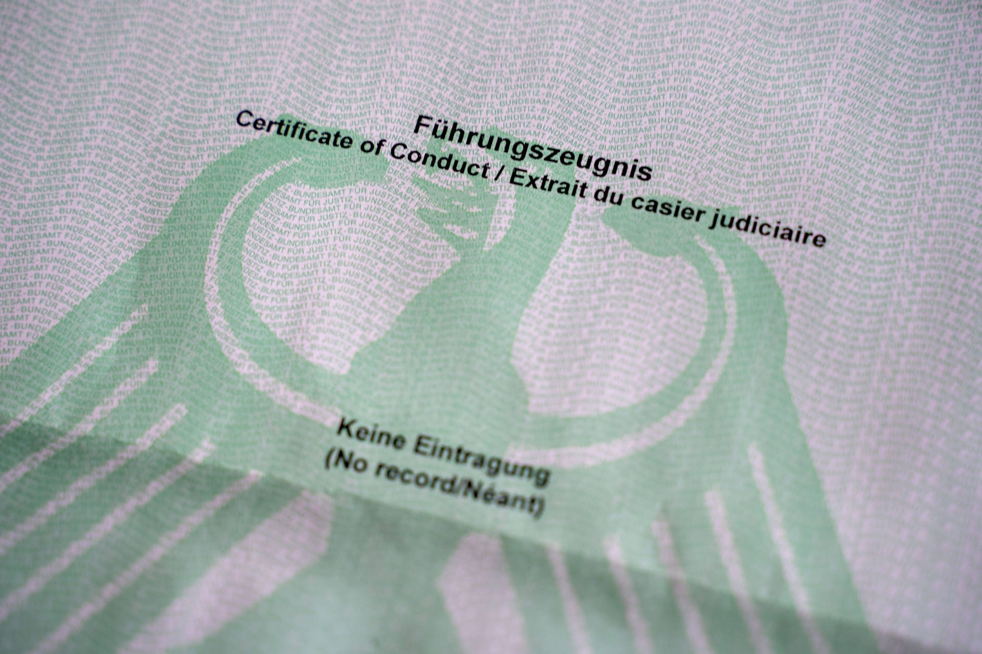 Führungszeugnis vom Bundesamt für Justiz mit Bundesadler ohne Eintragungen (Symbolbild): Zahlreiche Essener haben in den vergangenen Wochen fälschlicherweise eines beantragt.