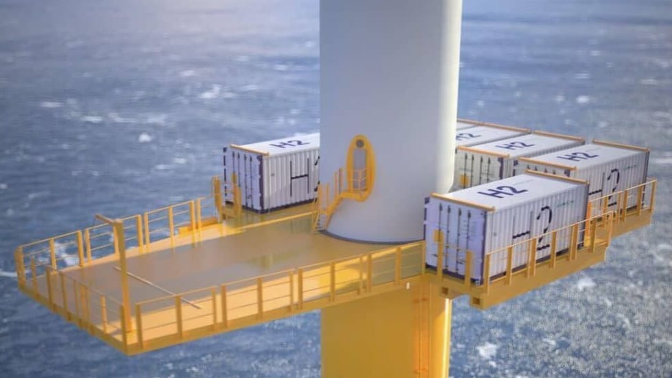Die Grafik zeigt eine Grundidee des Projekts: Windenergieanlagen in Offshore-Parks sollen direkt mit einem Elektrolyseur ausgestattet sein.