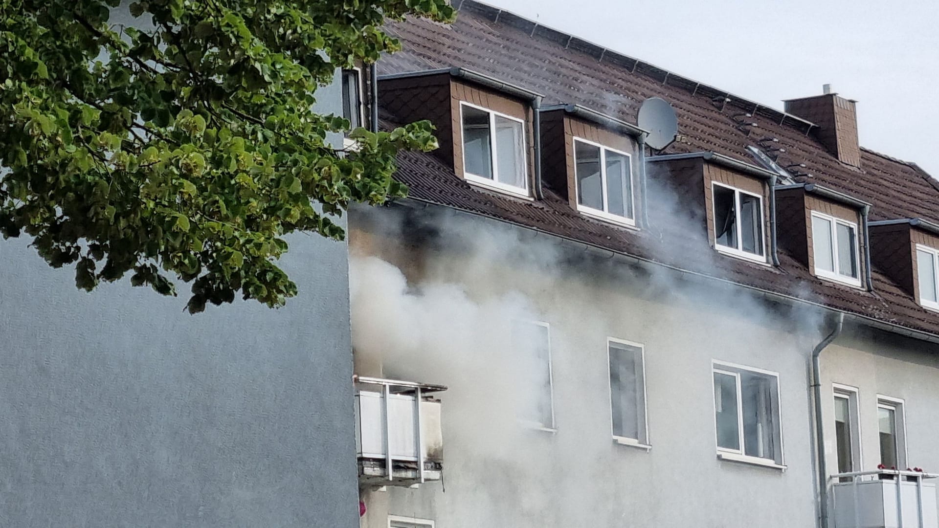 Das brennende Wohnhaus in der Hasselsstraße in Düsseldorf: Die Ursache ist derzeit noch unklar.