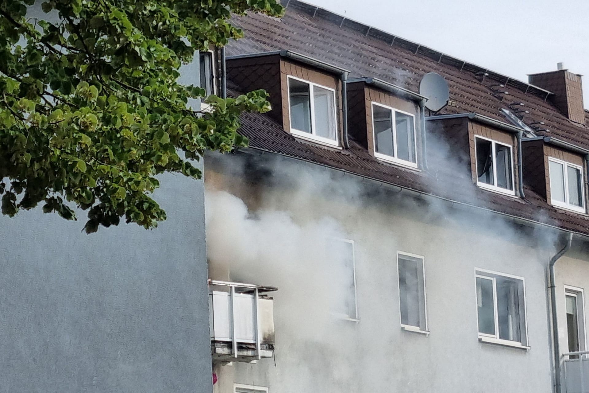 Das brennende Wohnhaus in der Hasselsstraße in Düsseldorf: Die Ursache ist derzeit noch unklar.