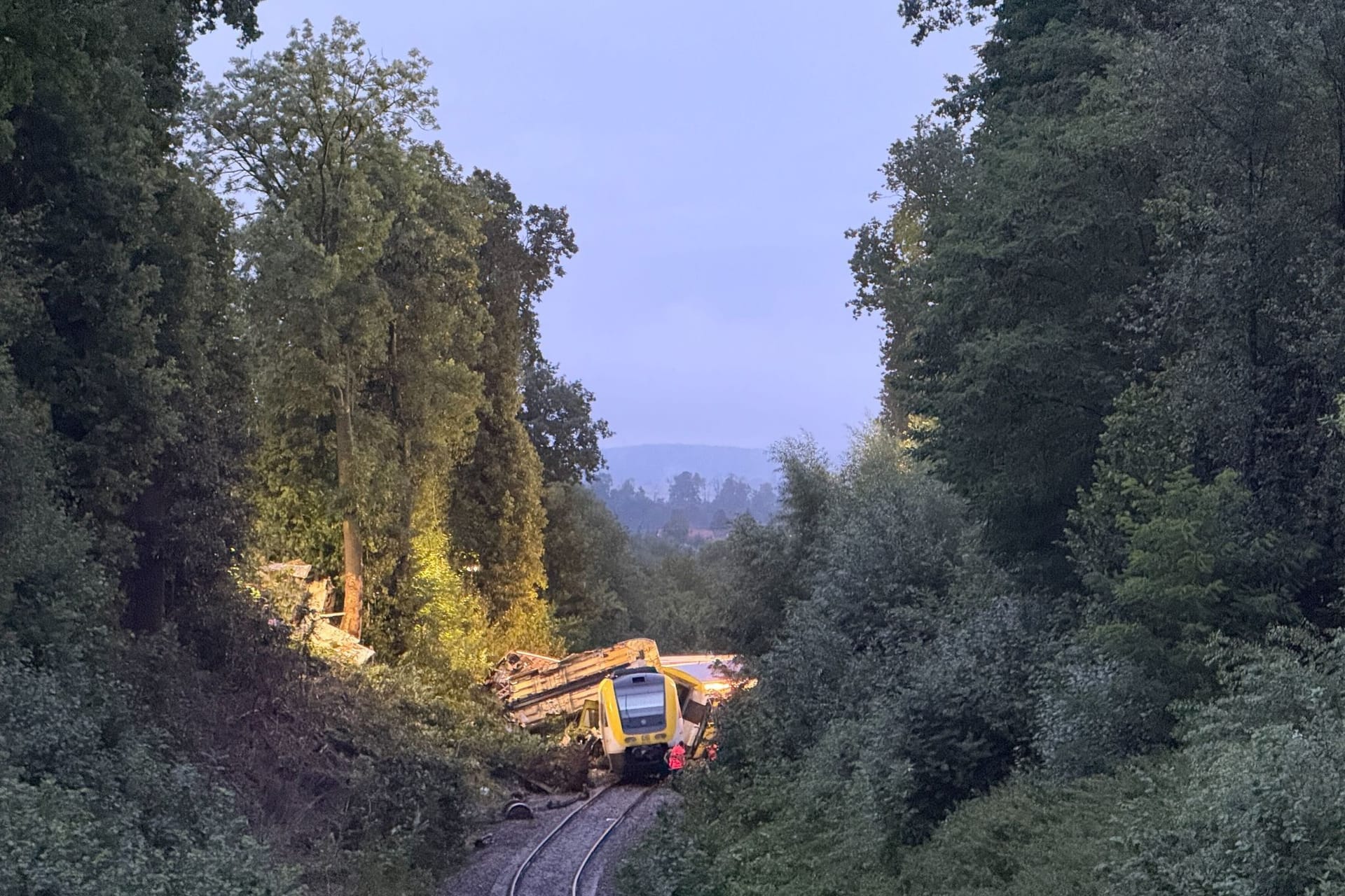 Der entgleiste Regionalexpress steht im Kreis Biberach zwischen den Ortsteilen Zwiefaltendorf und Zell auf der Strecke.