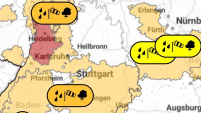 Warnkarte des Deutschen Wetterdienstes: In mehreren Regionen droht Gefahr.