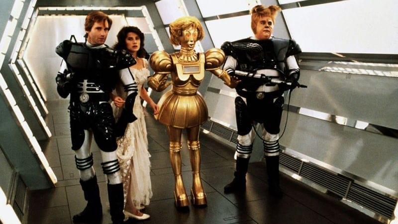 Bill Pullman, John Candy und Daphne Zuniga sind einer Szene aus dem Film "Spaceballs" zu sehen.