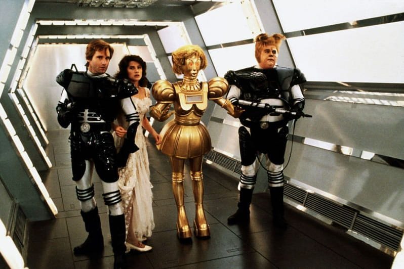 Bill Pullman, John Candy und Daphne Zuniga sind einer Szene aus dem Film "Spaceballs" zu sehen.