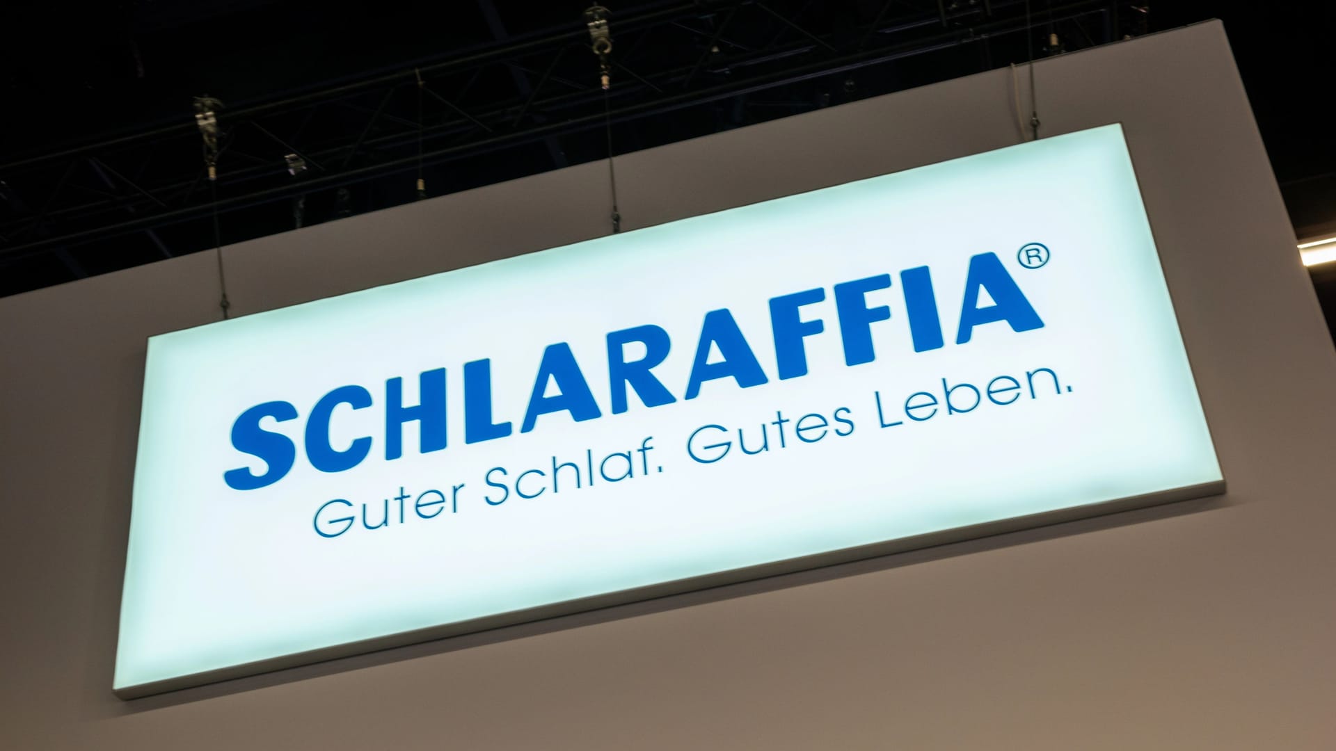 COLOGNE, GERMANY SEPTEMBER, 2019: Schlaraffia logo sign at a trade show booth. Schlaraffia is the traditional brand in the field of sleep systems.