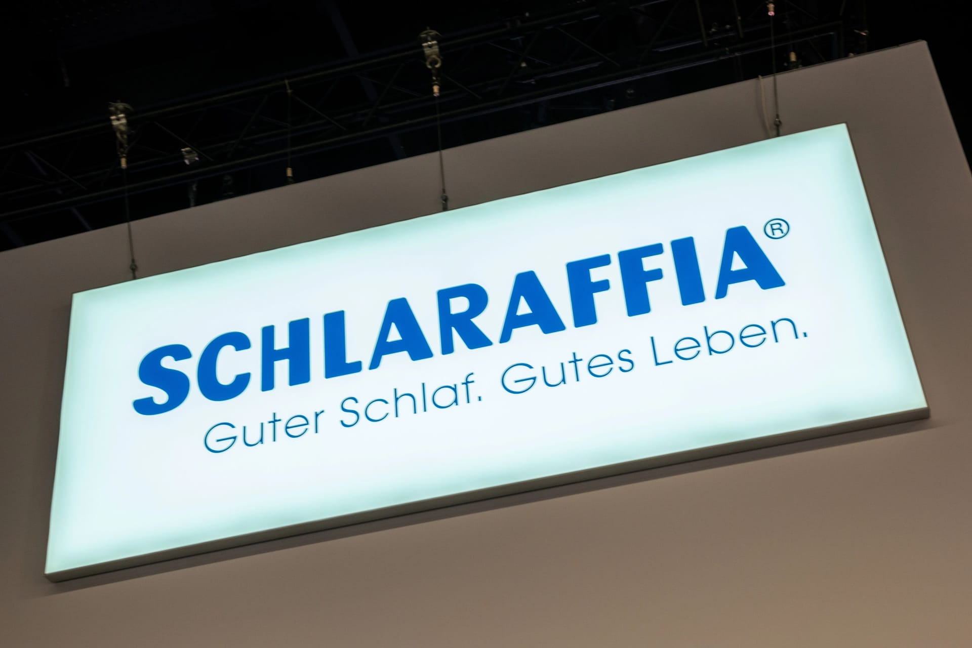 COLOGNE, GERMANY SEPTEMBER, 2019: Schlaraffia logo sign at a trade show booth. Schlaraffia is the traditional brand in the field of sleep systems.