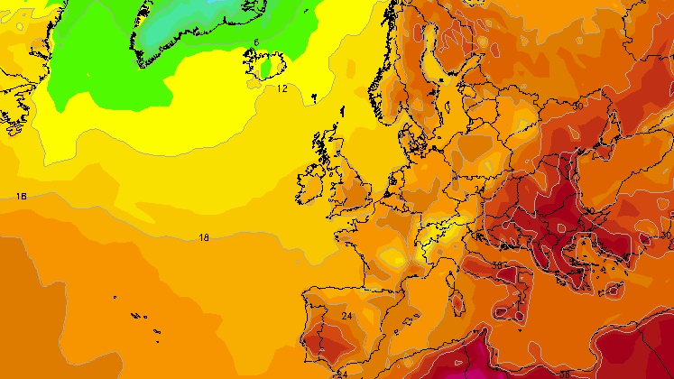 Wetter in Deutschland: Für den 9. Augist berechnet das GFS-Wettermodell Temperaturen zwischen 20 und 27 Grad.