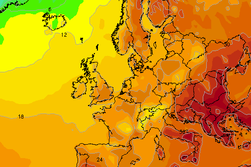 Wetter in Deutschland: Für den 9. Augist berechnet das GFS-Wettermodell Temperaturen zwischen 20 und 27 Grad.