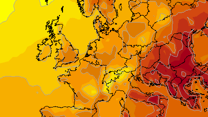 Wetter in Deutschland: Für den 9. Augist berechnet das GFS-Wettermodell Temperaturen zwischen 20 und 27 Grad.