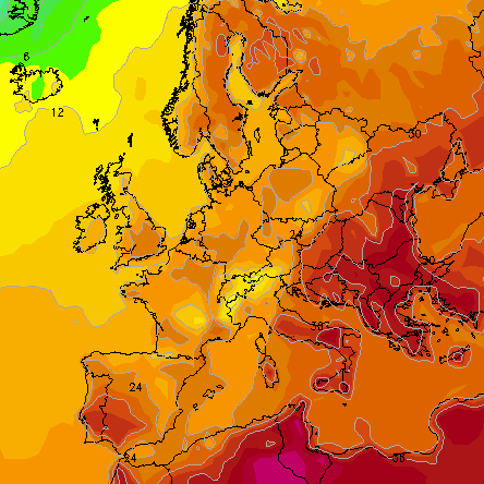 Wetter in Deutschland: Für den 9. Augist berechnet das GFS-Wettermodell Temperaturen zwischen 20 und 27 Grad.