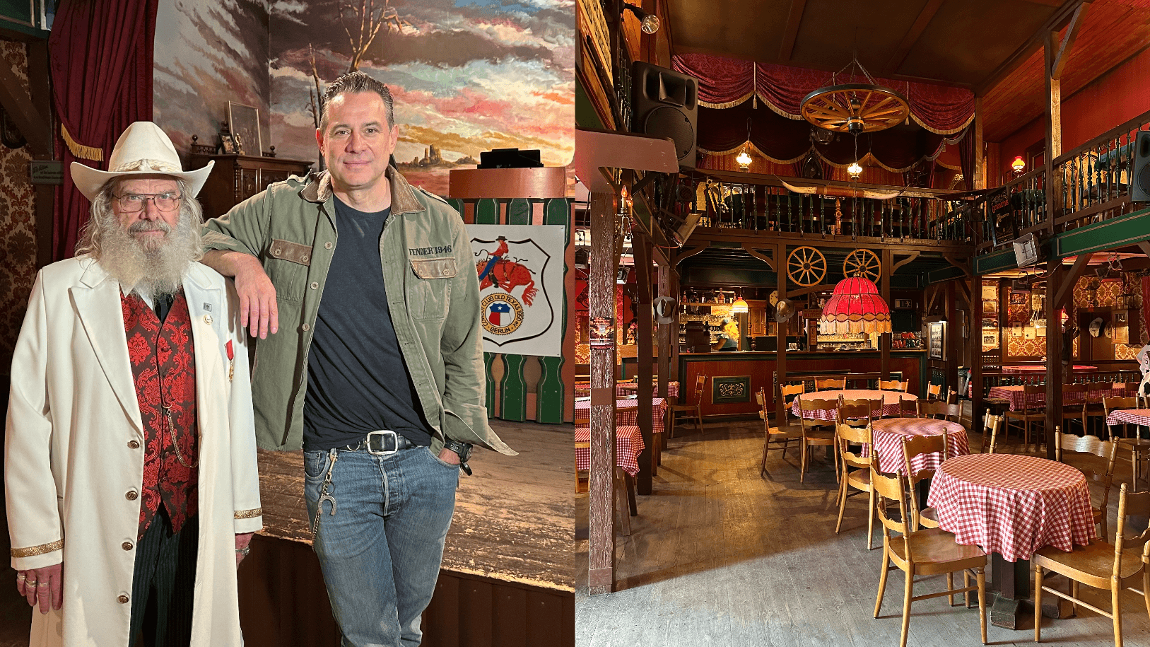 Bürgermeister "Jack Hunter" (links) und Sascha Vollmer von "The Bosshoss": Hier befinden sie sich im Saloon der Westernstadt. Bürgermeister "Jack Hunter" (links) und Sascha Vollmer von "The Bosshoss": Hier befinden sie sich im Saloon der Westernstadt.