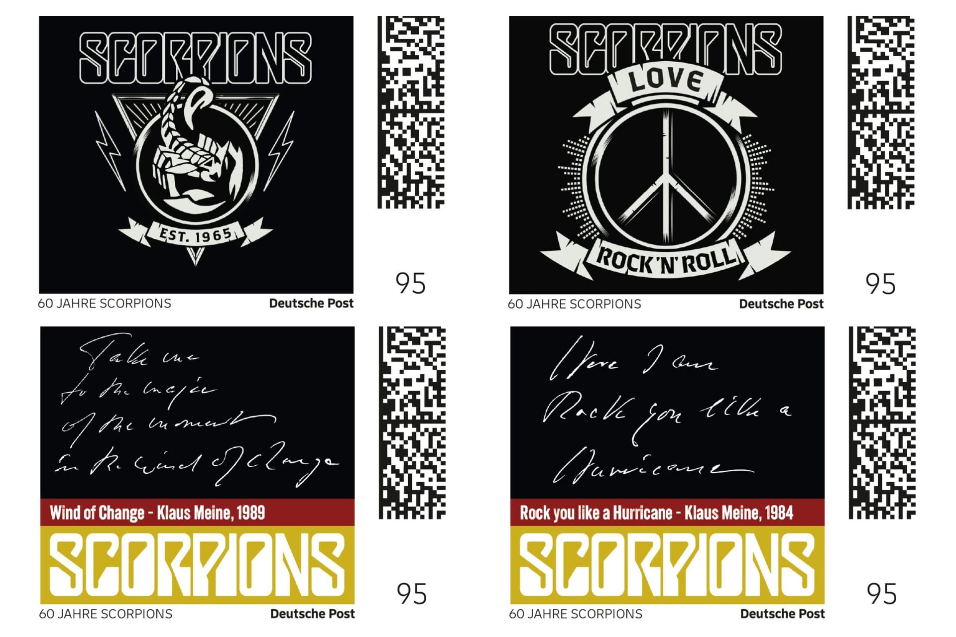Briefmarken mit Scorpions-Motiven: Vier verschiedene wurden kreiert.
