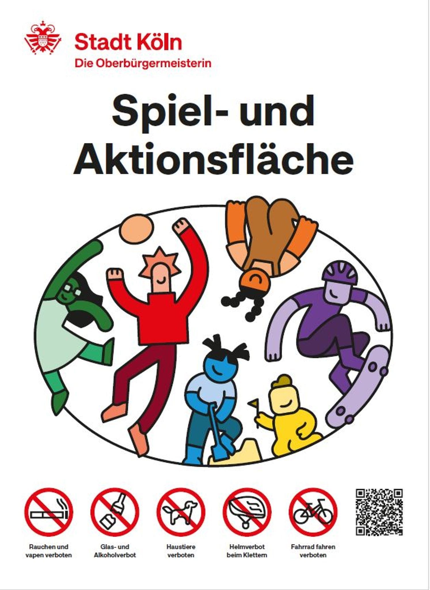Das geplante neue Schild mit der Bezeichnung «Spiel- und Aktionsfläche» soll künftig an Spielplätzen in Köln angebracht werden.