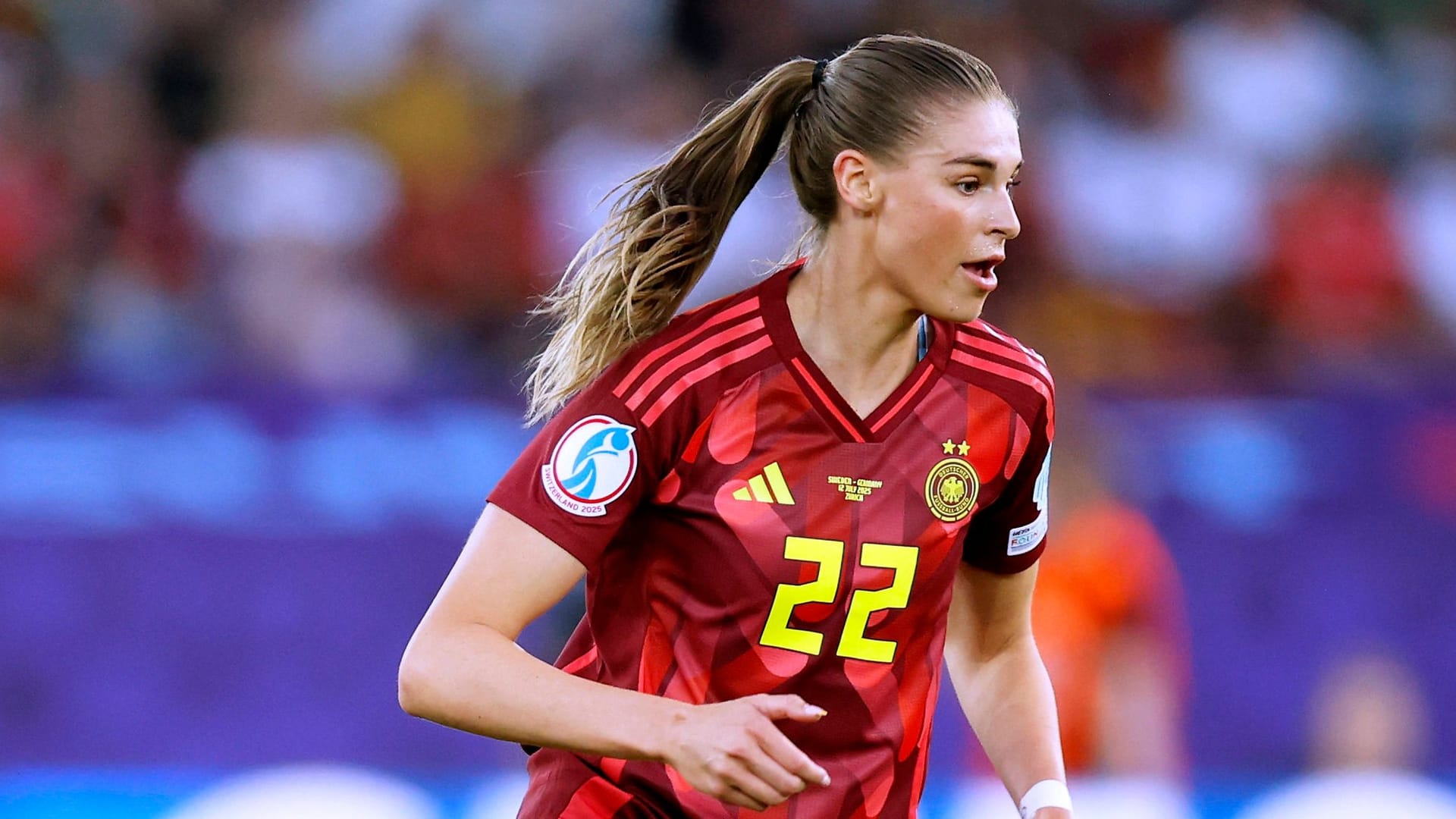 Jule Brand: Sie hat bisher zwei EM-Tore für Deutschland erzielt. Jule Brand: Sie hat bisher zwei EM-Tore für Deutschland erzielt.