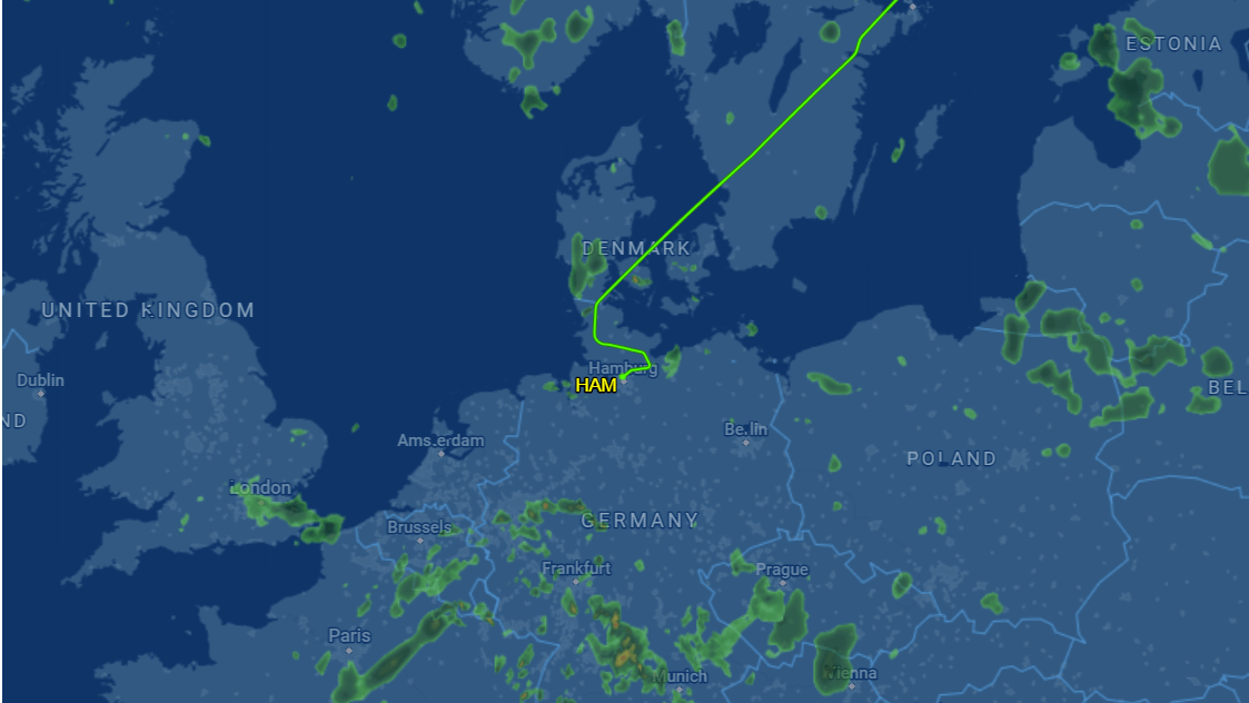 Die Strecke des Flugzeugs, das in Hamburg plötzlich landen musste.
