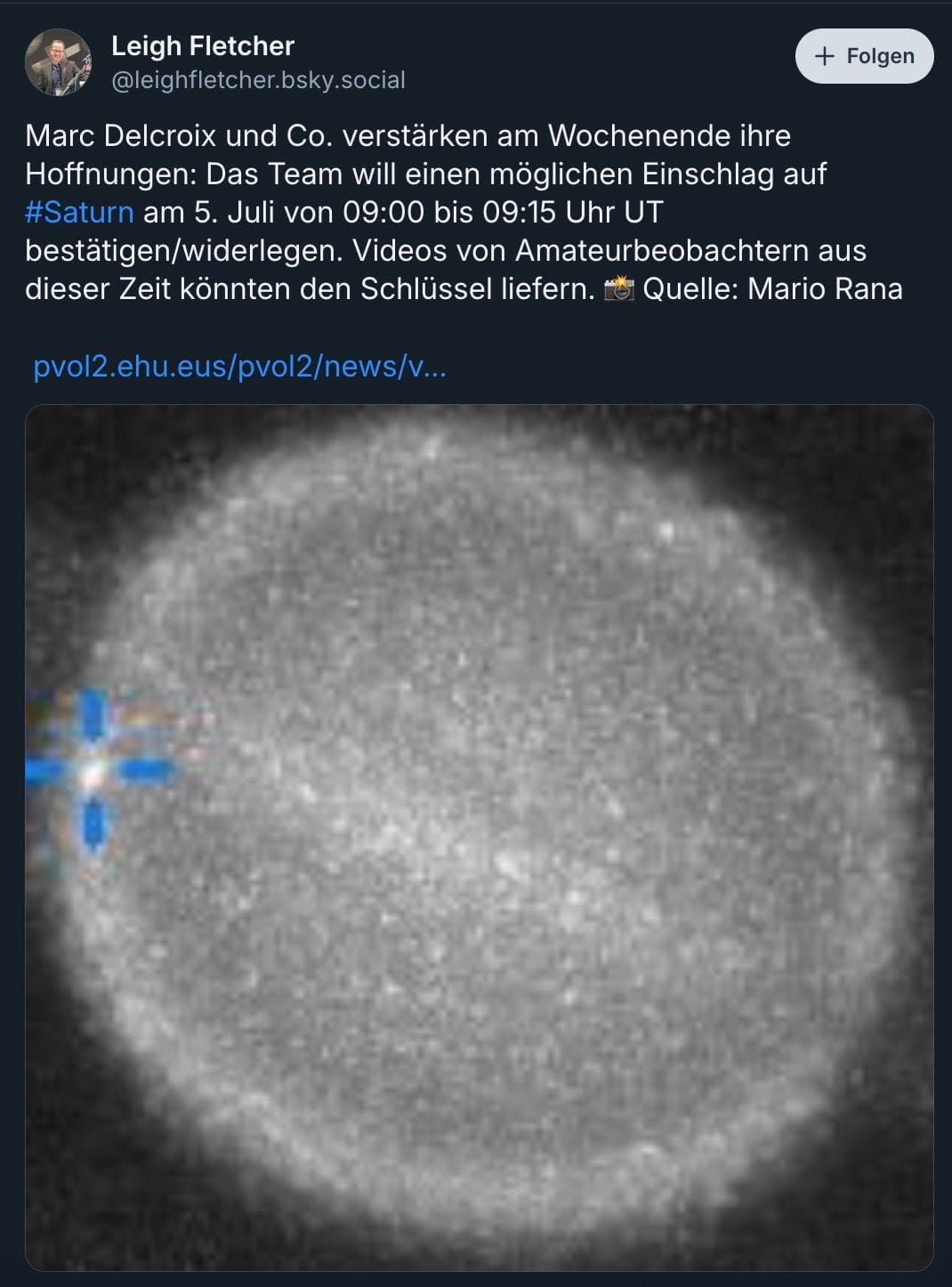 Astronomieprofessor Leigh Fletcher: Er ruft auf dem sozialen Netzwerk Bluesky zur Mithilfe auf.
