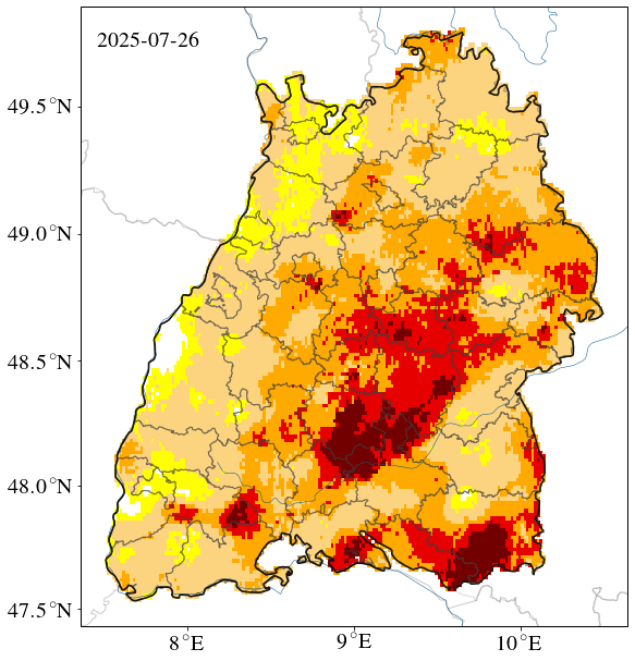 Die Trockenheit des Gesamtbodens in Baden-Württemberg am 26. Juli 2025.