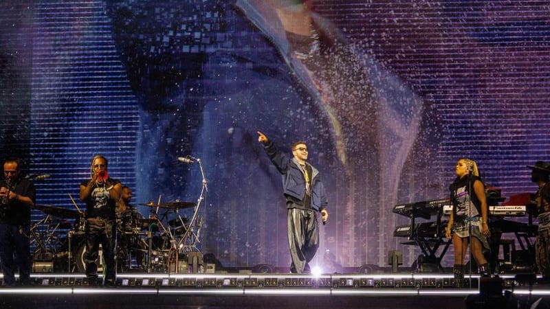 Der Sänger Justin Timberlake: Er ließ sich nicht von dem Regen aufhalten.