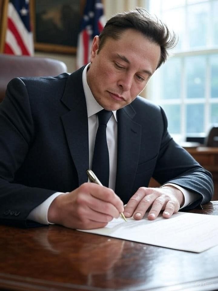 Elon Musk unterzeichnet als US-Präsident Gesetze im Weißen Haus: Die KI-Propaganda der "America Party" dürfte dem tatsächlichen Amtsinhaber Donald Trump nicht gefallen.
