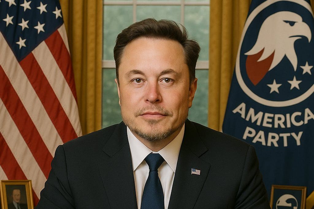 KI-generiertes Bild von Elon Musk im Weißen Haus: Aus der Propaganda der neuen Partei lassen sich Programm und Strategie ablesen.