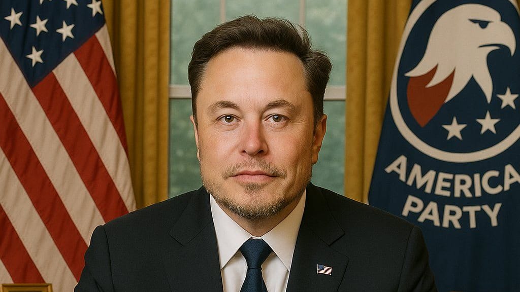 KI-generiertes Bild von Elon Musk im Weißen Haus: Aus der Propaganda der neuen Partei lassen sich Programm und Strategie ablesen.