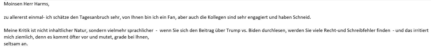 Zuschrift einer Tagesanbruch-Leserin.